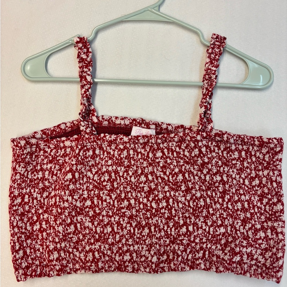 Red and White Smocked Crop Top